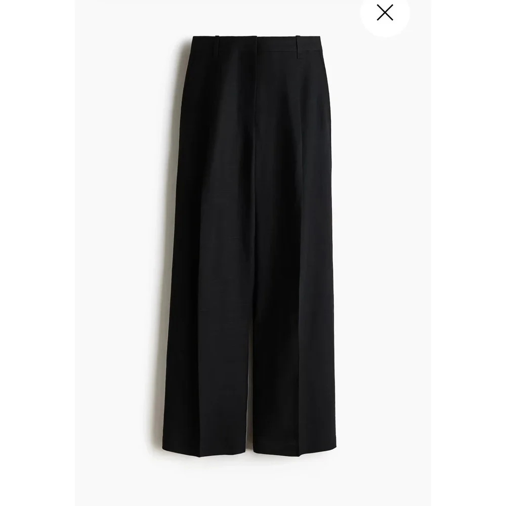H&M Black Wide Leg Linen Blend Trousers High Waist Elastic Back Pants Size 6 NWT